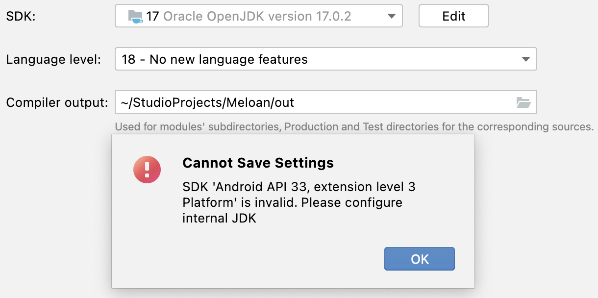 Android Studio Project refuses to accept Java SDK assignment