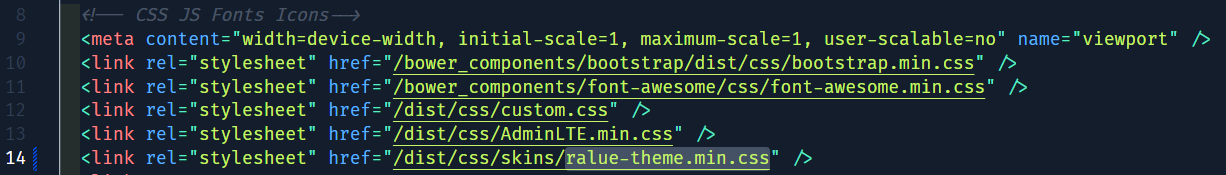 I want to change "ralue-theme.min.css" in line 14 to ralack-theme.min.css with javascript