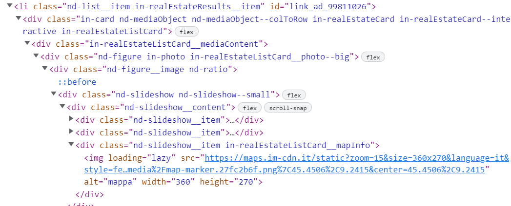 Each li class="nd-list__item in-realEstateResults__item" is a property I want to extract the img src from