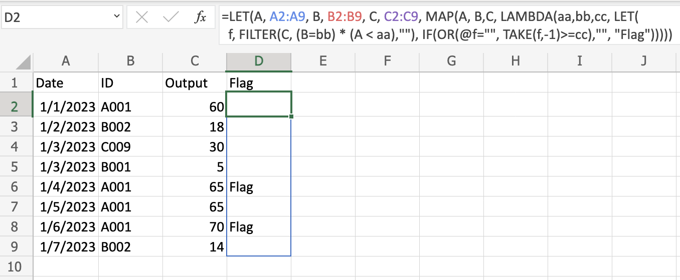 excel output