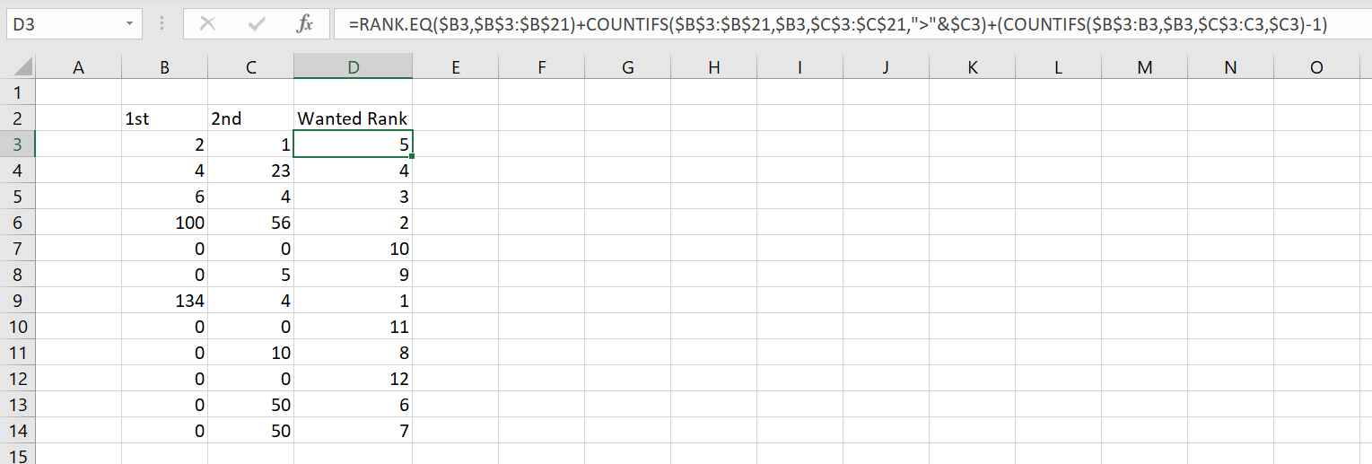 Excel screenshot of problem and formula solution