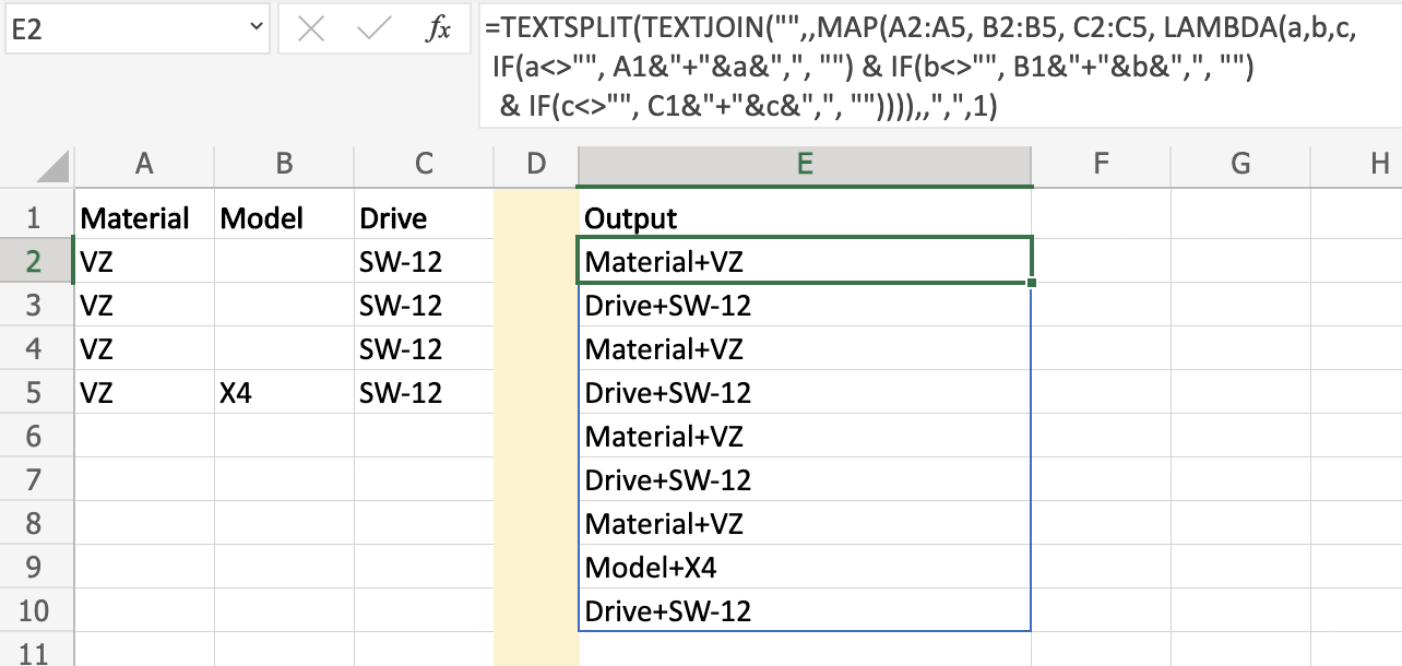 excel output