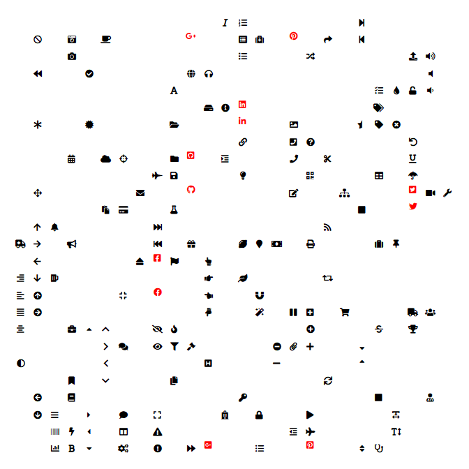 A plot with all fontawesome glpyhs found on the cheatsheet. We see that several of the glyphs are not rendered