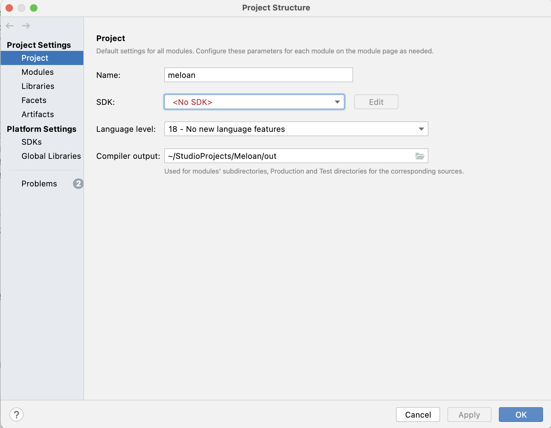 Android Studio project settings for java SDK