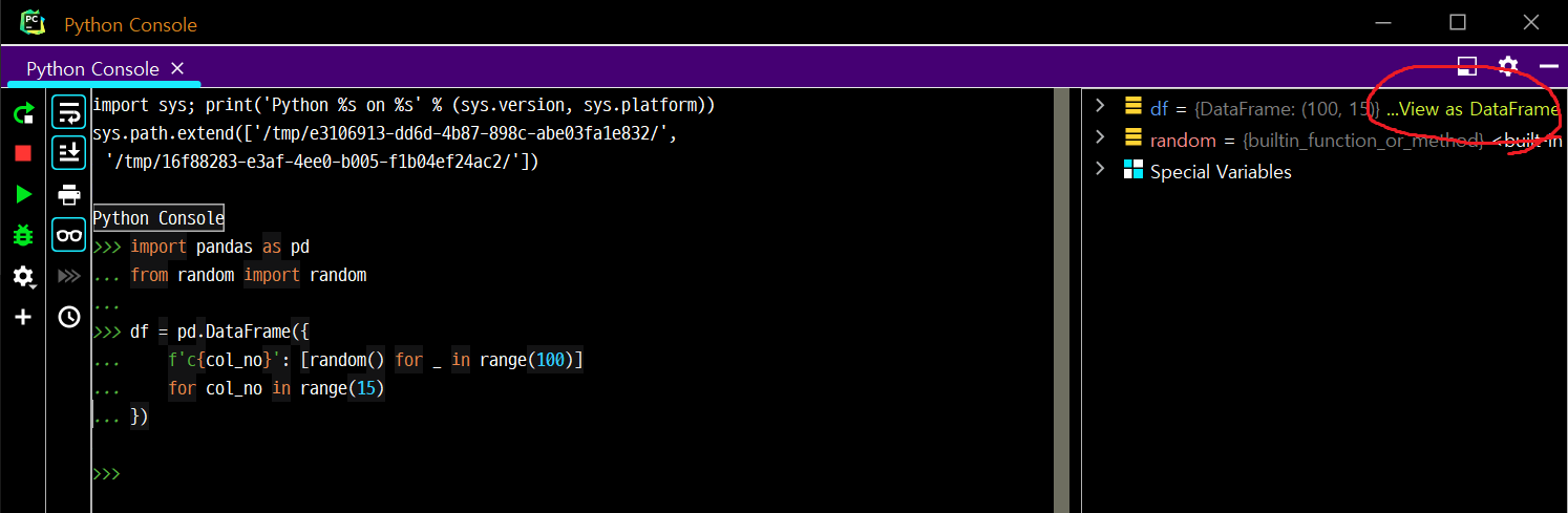 PyCharm Python Console