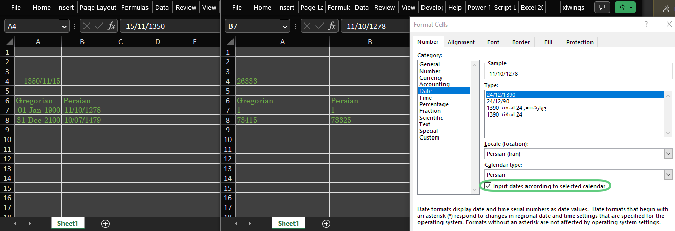 Screenshot illustrating settings for date-helper cells