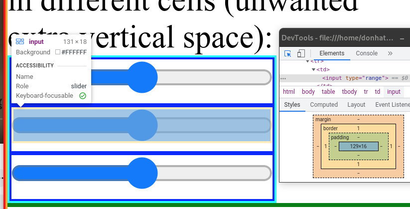 inspecting the range input element: it's 18 pixels high