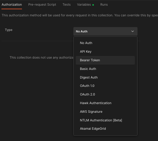 Selecting Bearer Token in Postman