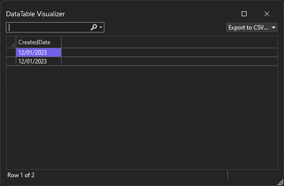 VS DataTable Visualizer