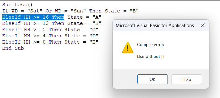 'Else without If' compile-time error message