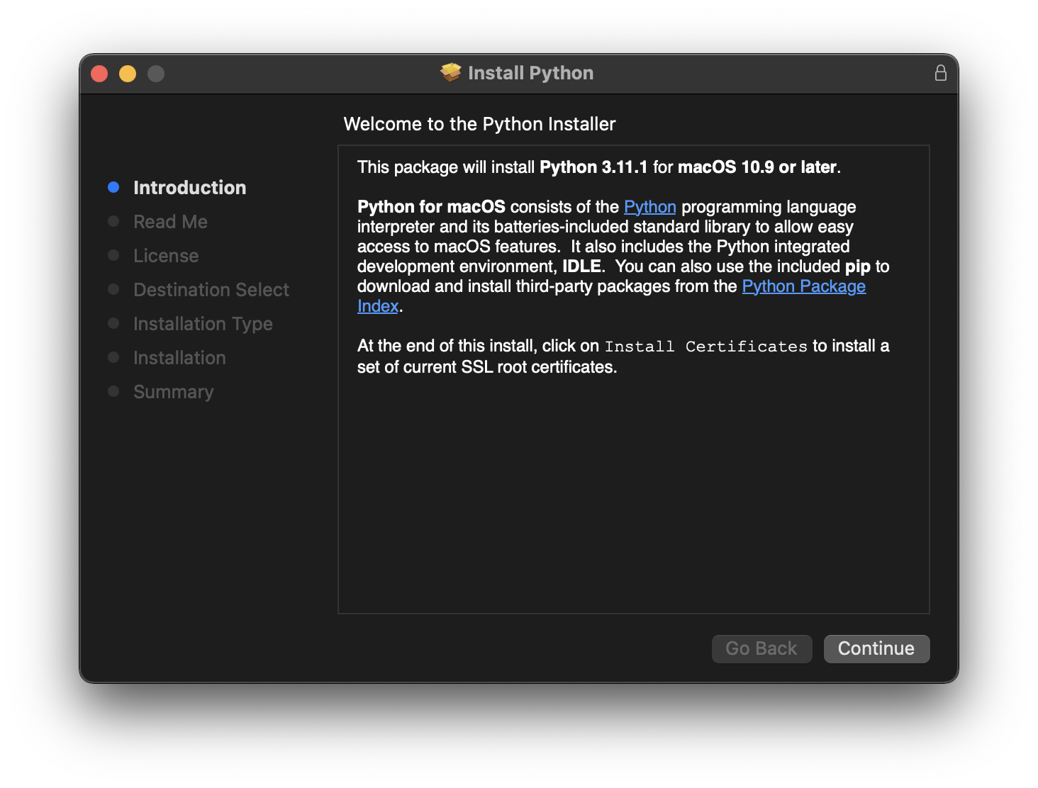 Install Python on a Mac Installer Screen