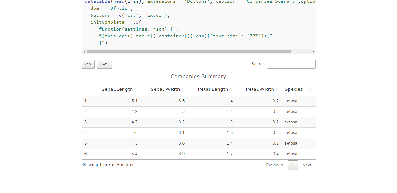 data table with default header text