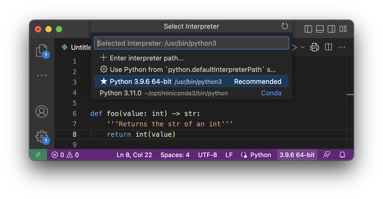 VSCode Interpreter Selection