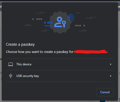 Chrome passkey-setup dialog