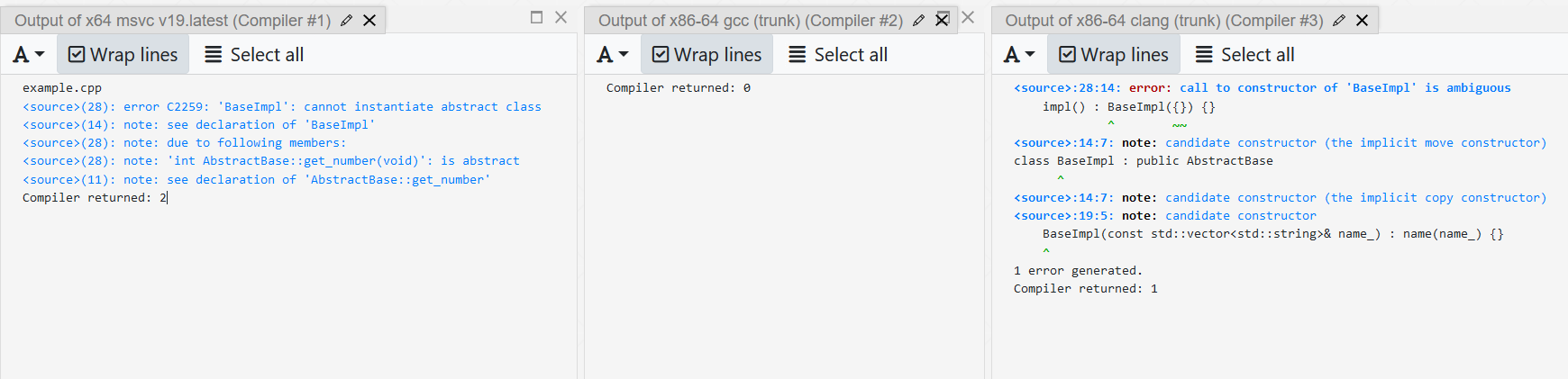 screenshot of compiler output