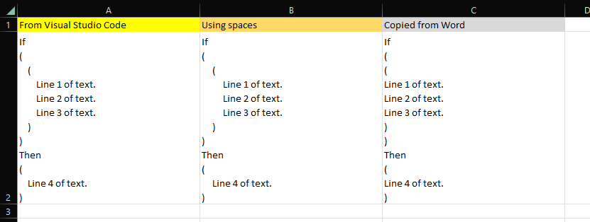 Comparison of three cells containing code