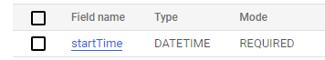 BigQuery screenshot of startTime type