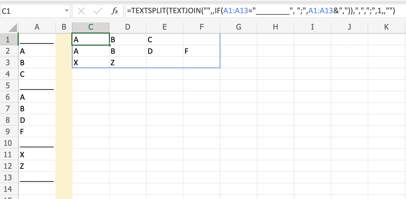 excel output