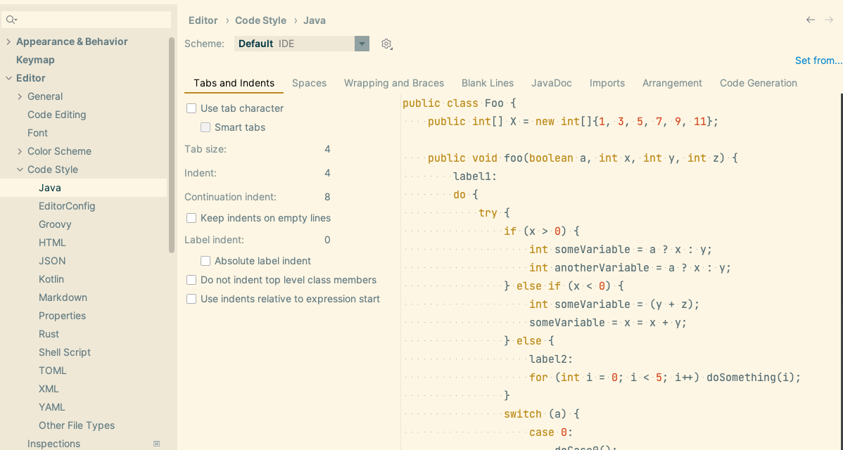 Intellij IDEA settings for Code Style