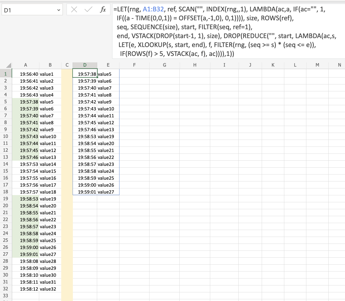 excel output