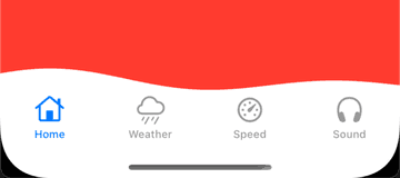 A tab bar with four icons. The top of the tab bar is an attenuated sinusoidal curve with a major peak above the selected tab icon. As different tabs are selected, the curve animates to keep the peak above the selected tab.