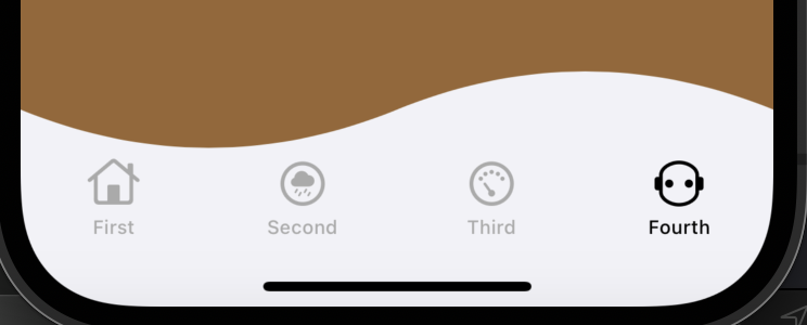 The same tab bar as before. Now the window background is brown, the head-with-headphones tab is selected, and the sine wave is mirror-imaged so the trough is on the left and the peak is on the right.