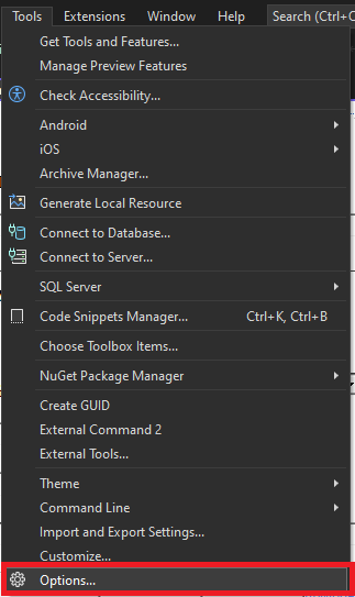 VS 2022 Tools Options