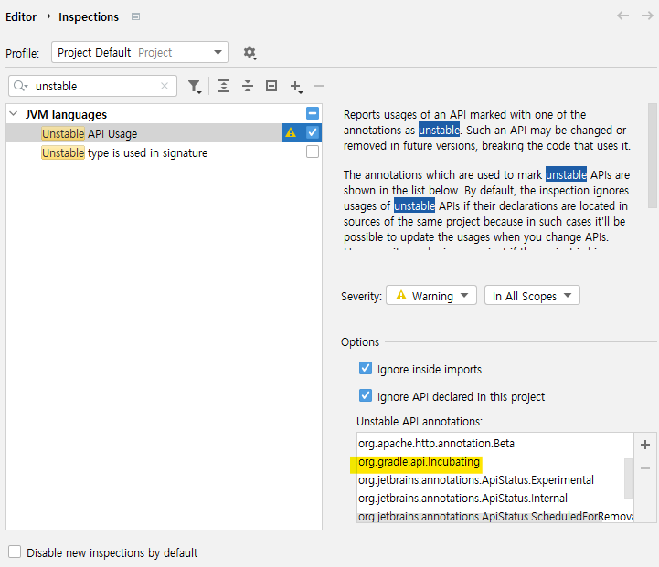 Settings-Editor-Inspections-Unstable-API-Usage