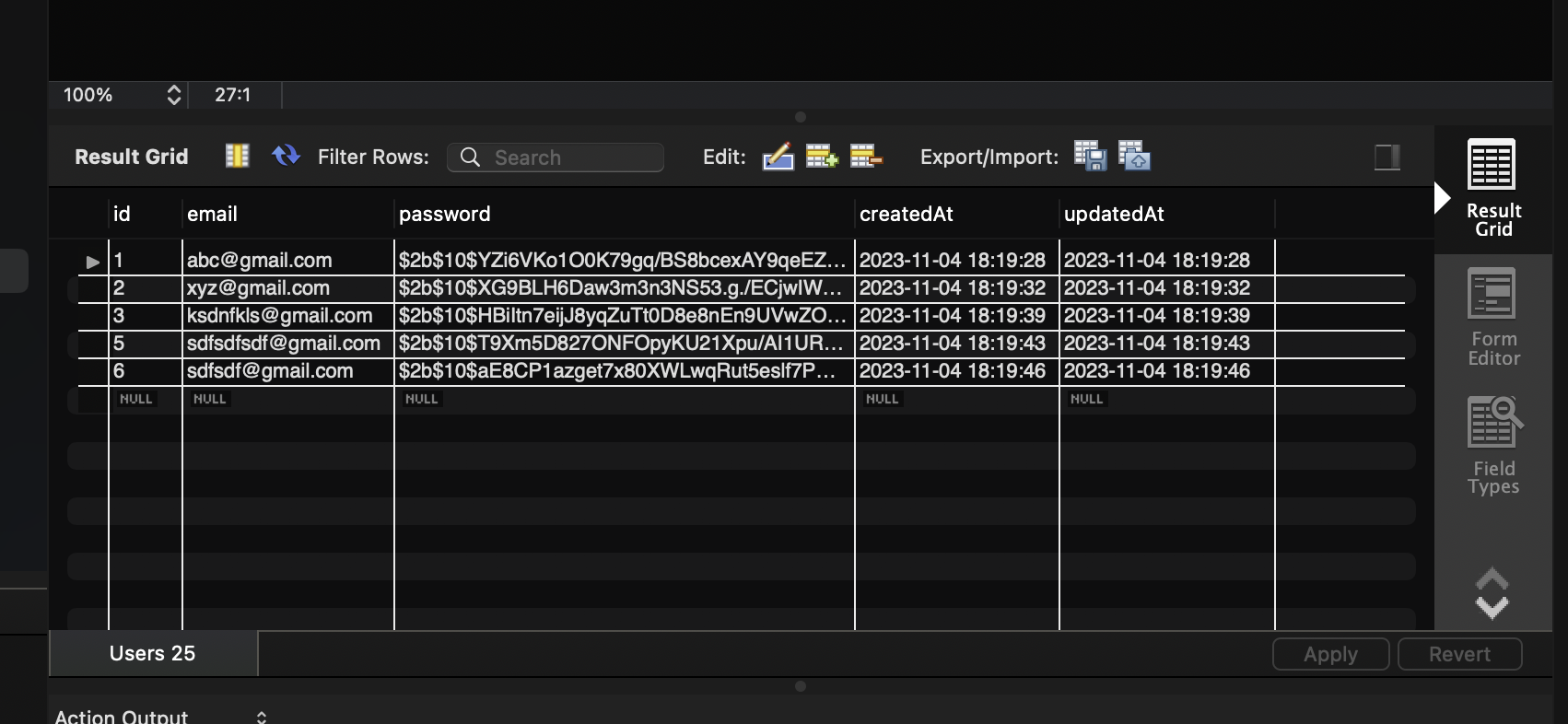 This is my User table in DB